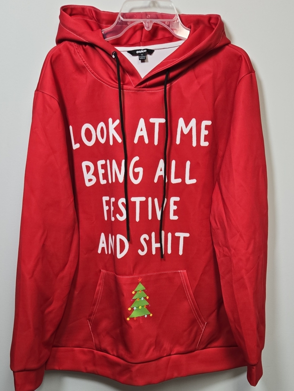 Red Holiday Hoodie Blanket - Festive Graphic X-Large